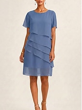 cheap Chiffon Dresses-Women's Knee Length Dress Chiffon Dress Casual Dress Elegant Fashion Modern Outdoor Vacation Going out Regular Fit Plain Short Sleeve V Neck Blue Pink Navy Blue Green Summer Spring