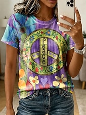 abordables Camiseta de Arte &amp; Diseño-Mujer Camiseta Estampado Graphic Abstracto Vintage Elegante Clásico Manga Corta Cuello Barco Tops regulares Casual Diario Fin de semana Azul Piscina Morado Naranja Verano Primavera