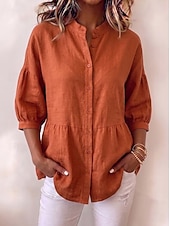  Pentru femei Cămașă Culoare solidă Simplu Vacanță Casual Guler mandarin Topuri lungi Casual Zilnic Concediu Alb Portocaliu Gri Primăvară