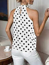 cheap Graphic Tank-Women's T Shirt Tee Top Print Polka Dot Fashion Stylish Classic Sleeveless Halter Neck Regular Tops Casual Daily Going out Black White Wine Navy Blue Summer Spring