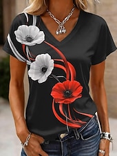  American Independence Day Women's T Shirt Print Graphic American Flag Vintage Stylish Classic Short Sleeve V Neck Regular Tops Casual Daily Black and Red Red Red White Summer Spring Fall Winter