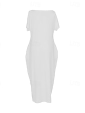 cheap Vacation Dresses-Women's Maxi Dress Casual Dress Elegant Fashion Beach Vacation Sun protection Loose Fit Plain Short Sleeve Boat Neck Yellow Purple Light Grey Summer