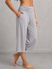 cheap Wide Leg &amp; High Waisted-Women's Wide Leg Vacation Sport Lounge Pants Calf-Length High Waist Comfortable Micro-elastic Vacation Formal Blue Light Gray rice white Black Summer Spring