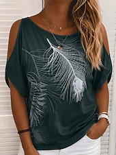  Pentru femei Top cu umeri deschiși Tricou Topuri de vară Tricouri Grafic Elegant Boemia Tropical Manșon scurt Bateau Topuri obișnuite Casual Zilnic Plajă Albastru piscină Trifoi Gri Vară Primăvar