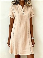  Mujer Vestido hasta la Rodilla Vestido de cambio Vestido informal Elegante Vacaciones Casual Ajuste regular Graphic Raya Manga Corta Cuello Alto Azul Piscina Blanco Rosa Beige Verano Primavera