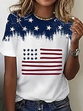  Giorno dell'Indipendenza Americana Per donna Maglietta Stampato Grafico Bandiera Lettera Vintage Moda Elegante Manica Corta Girocollo Top Regolari Casuale Quotidiano Weekend Blu Bianco / blu Bianco