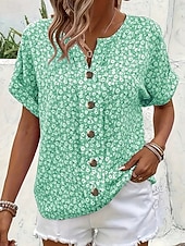 economico Bluse Floreali-Per donna Blusa Bottoni Stampato Floreale Grafico Vintage Elegante Moderno Manica Corta Colletto a Camicia Top Regolari Casuale Quotidiano Blu Rosa Viola Verde Estate Primavera