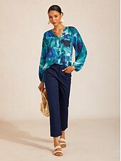 cheap Blouses &amp; Shirts-Abstract Floral Chiffon Crop Top