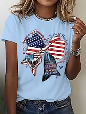 cheap Independence Day Top-American Independence Day Women's T Shirt Print Graphic American Flag Vintage Fashion Casual Short Sleeve Crew Neck Round Neck Regular Tops Casual Daily Weekend Black White Sky Blue Summer Spring