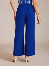 economico gamba larga e vita alta-Per donna Gamba larga Chinos Essenziale Lunghezza intera Vita Alta Semplice Tasca Fascia Elastica Comodo Morbido Confortevole Micro-elastico Matrimonio Formale Blu reale Estate Primavera Vestibilit