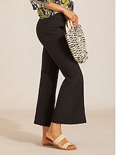 cheap Pants-Slightly Stretch Fine Rib Cropped Flared Pants