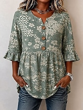 cheap Art&amp;Design Blouses-Women's Shirt Graphic Leopard Vintage Stylish Half Sleeve V Neck Regular Tops Casual Daily Holiday Pink Brown Green Summer Spring
