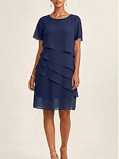 cheap Chiffon Dresses-Women's Knee Length Dress Chiffon Dress Casual Dress Elegant Fashion Modern Outdoor Vacation Going out Regular Fit Plain Short Sleeve V Neck Blue Pink Navy Blue Green Summer Spring