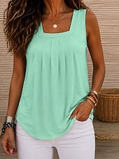 abordables Tanque Sencillo-Mujer Tanque Color sólido Vintage Elegante Básico Sin Mangas Escote Cuadrado Tops regulares Casual Diario Azul Piscina Blanco Naranja Verde Trébol Gris Verano Primavera