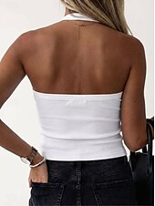 economico Serbatoio Semplice-Per donna Canotta A coste Senza schiena Tinta unica Elegante Caldo Spiaggia Senza Maniche All'americana Top corti Uscire Estate Blu Nero Bianco Grigio Estate