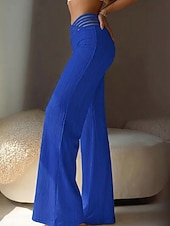preiswerte Schlaghosen für Damen-Damen Bootcut Schlaghose Urlaub Vintage Mode Volle Länge Hohe Taille Atmungsaktiv Dehnbar Täglich Blau Schwarz Weiß Gelb Sommer Frühling Schmale Passform