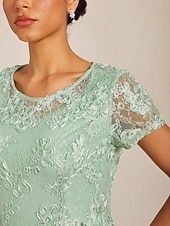  Mujer Vestido maxi Vestido de una línea Elegante Fiesta de Noche Acordonado Lentejuelas Ajuste regular Floral Manga Corta Cuello Barco Verde salvia