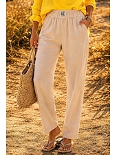  Dames Katoenen linnen broek Broek Vrijetijdsbroek Zomerbroek Vakantie Modieus Streetwear Volledige lengte Hoge taille Effen Zak Elastische taille Ademend Comfortabel Inelastisch Dagelijks Vakantie