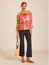 cheap Shirts,Tops &amp; Blouses-Wild Hibiscus Dream Flowy Chiffon Top