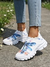 Χαμηλού Κόστους Γυναικεία Sneakers-Γυναικεία μπλε slip-on αθλητικά παπούτσια με τύπωμα λιβελούλας - ογκώδη, casual παπούτσια, αναπνεύσιμα υποδήματα για καθημερινή χρήση, γυμναστήριο, περπάτημα &amp;ταξίδι