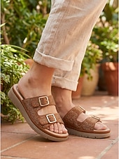 baratos Sandálias Confortáveis-Sandálias femininas marrons com fivela dupla e strass – chinelos de verão brilhantes e confortáveis com palmilha macia e acolchoada para pés inchados, ideais para férias. &amp;roupa casual para o dia a