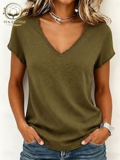 cheap Plain tee-Women's T Shirt Stylish Short Sleeve V Neck Regular Tops Casual Olive green (official brushed inner version) Grey (Official brushed inner fabric) White (official brushed inner fabric) Summer Spring