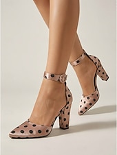 cheap Block Heel Pumps-Women's Polka Dot Satin High Heels - Elegant Pointed Toe Block Heel Pumps with Ankle Strap for Daily Office Wear, Retro Parties &amp; Chic Urban Outfits