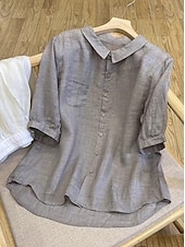  Women's Shirt Solid Color Elegant Vacation Daily Short Sleeve Long Tops Casual Daily Holiday Blue Pink Green Light Grey Dark Gray Summer Spring