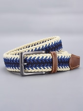 baratos Cintos Masculinos-Cinto masculino trançado elástico com ponteiras de couro e fivela de pino, casual e elegante, com ajuste regulável para homens maduros, ideal para uso diário e viagens.