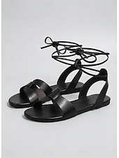 abordables Sandalias deslizantes-Sandalias planas marrones con cordones para mujer, cómodas sandalias de cuero con tiras que se atan al tobillo, ideales para cruceros y fiestas en yates. &amp;Escapadas de lujo al Mediterráneo en verano