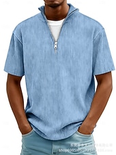 economico Polo classica da uomo-Per uomo Testurizzato Polo a Maglia Waffle Casuale Quotidiano Zip a un quarto Manica Corta Moda Semplice Cerniera Primavera &amp; Estate Estate Primavera Vestibilità regolare Blu Verde Blu scuro Grigio