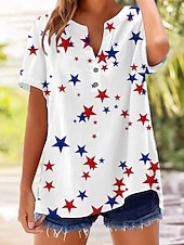  Giorno dell'Indipendenza Americana Per donna Camicia Bottoni Stampato Grafico Stella Elegante Classico Casual Manica Corta Henley Top Regolari Casuale Quotidiano Uscire Blu Bianco Rosa Estate