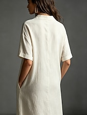 cheap Dresses-Women's Maxi long Dress Linen Dresses Elegant Vacation Loose Fit Plain Short Sleeve Shirt Collar Summer