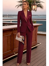 preiswerte Damenanzüge-Damen 2-teilige Anzüge Formell Hochzeitsgast Stretch-Crêpe Elegant Einfach Lässig Langarm Bodenlang Peak Revers Einreihig