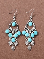 preiswerte Damen Ohrringe-Statement-Ohrringe aus türkisfarbener Legierung im Boho-Stil für Damen, vielseitig kombinierbar, übergroße Hängeohrringe für Strandurlaub, Sommerreisen und den Alltag.