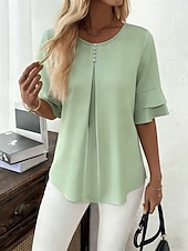 economico Bluse Semplici-Per donna Camicia Blusa Tinta unica Elegante Vacanza Manica Corta Manicotto a foglia di loto Girocollo Top Regolari Casuale Quotidiano Blu chiaro Rosso-arancio Verde chiaro Rosa Viola chiaro Estate