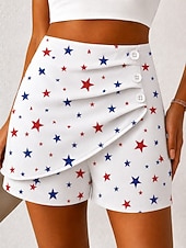  amerikansk uavhengighetsdag dame chinos shorts ferie vintage avslappet korte bukser med høy midje grafisk flagg amerikansk flagg plissert lagdelt uelastisk daglig utendørs ferie mørkeblå/rød hvitblå