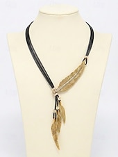 זול שרשרת נשים-שרשרת תליון נוצות בוהו לנשים, סגסוגת מעוטרת קריסטלים &amp;קולר חוט עור, תכשיטי בוהמי מזהב/כסף לחופשת חוף &amp;לבוש יומיומי