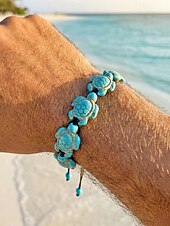 tanie Biżuteria męska-Męska, regulowana bransoletka z koralikami w stylu boho z żywicy w kształcie żółwia, ręcznie robiona, na wakacje na plaży &amp;swobodny, codzienny dodatek do stroju