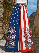  Dam Brett skaft Kinesiska Casual byxor Byxor Semester Mode Grundläggande Fullängd Medium MidjaPantsAmerikanska självständighetsdagen Amerikanska flaggan Ficka Elastisk midja Mönster Bekväm Komfort