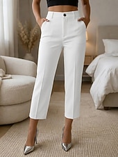 cheap Straight-Leg Pants-Women's Straight Elegant Vintage Stylish Ankle-Length High Waist Solid Color Plain Comfort Micro-elastic Office Vacation Formal Apricot Dark Gray Black White Summer Spring Regular Fit