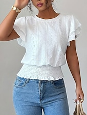 economico Bluse Semplici-Per donna Camicia traforata Top traforato Camicia con volant Traforato Tinta unica Vintage Elegante Senza Maniche Top Regolari Casuale Bianco Rosa Azzurro Estate Primavera