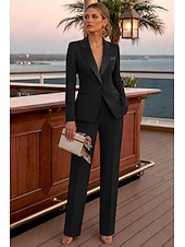 preiswerte Damenanzüge-Damen 2-teilige Anzüge Formell Hochzeitsgast Stretch-Crêpe Elegant Einfach Lässig Langarm Bodenlang Peak Revers Einreihig
