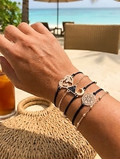 billiga Damarmband-Damset med 6 stapelbara armband i bohemiskt stil, armband i legering med flera designer och hängen för strandsemester &amp;dagligt vardagskläder