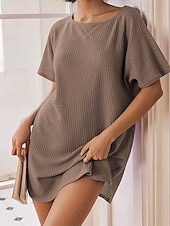 cheap Plain Dress-Women's Waffle Dress Loose Fit Plain Short Sleeve Crew Neck Casual Dress