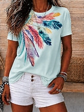 ieftine tricou boho-Pentru femei Tricou Imprimeu Floral Grafic Geometric Epocă Stilat Casual Manșon scurt Stil Nautic În V Rotund Topuri obișnuite Casual Zilnic Sfârșit de săptămână Albastru piscină Alb Rădăcină de