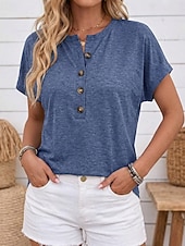 preiswerte Einfarbiges T-Shirt-Damen Sommeroberteile Vintage Mode Lässig Kurzarm Rundhalsausschnitt Normale Oberteile Lässig Täglich Khaki Schwarz Rosa Marineblau Braun Sommer Frühling