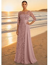 preiswerte A-Linie Abendkleider-A-Linie Bodenlang Ballkleid mit Cape Abendkleid Elegant Glitzernd Glitzern Langarm Rundhalsausschnitt Abschlussball Hochzeit Satin Tüll mit Glitzer Paillette Perlenbestickt