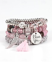 preiswerte Urlaubszubehör-Mehrlagiges Perlenarmband-Set im Boho-Stil für Damen – farbenfrohe Armbänder mit Quaste und Flügelanhänger für Freizeit und Strand.