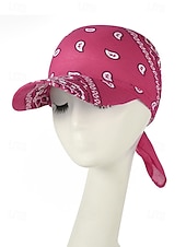 economico Cappelli da donna-Cappello da baseball da donna con bandana, traspirante, in poliestere, con laccetti posteriori, ideale come cappello da sole, con stampa paisley, perfetto per vacanze estive al mare, equitazione,